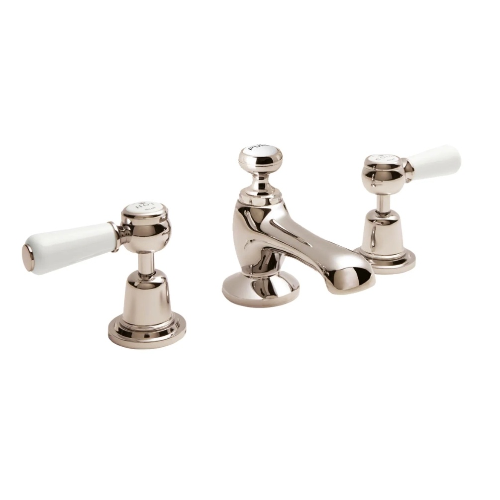 BC Designs Victrion Nickel Lever 3 Tap Hole Basin Mixer & Waste Cut Out